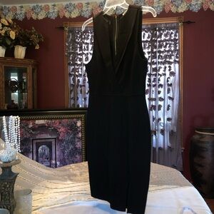 Black Swan Sleek Black Midi Sheath sleeveless v neck Dress with back  zipper